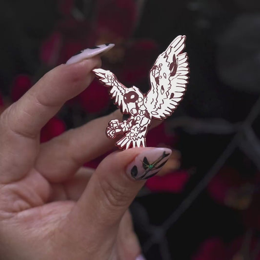 White Floral Owl - Enamel Pin