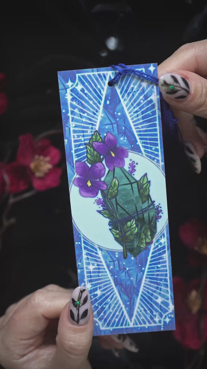Jade stone with Violets - Virgo Birthstone Bookmark
