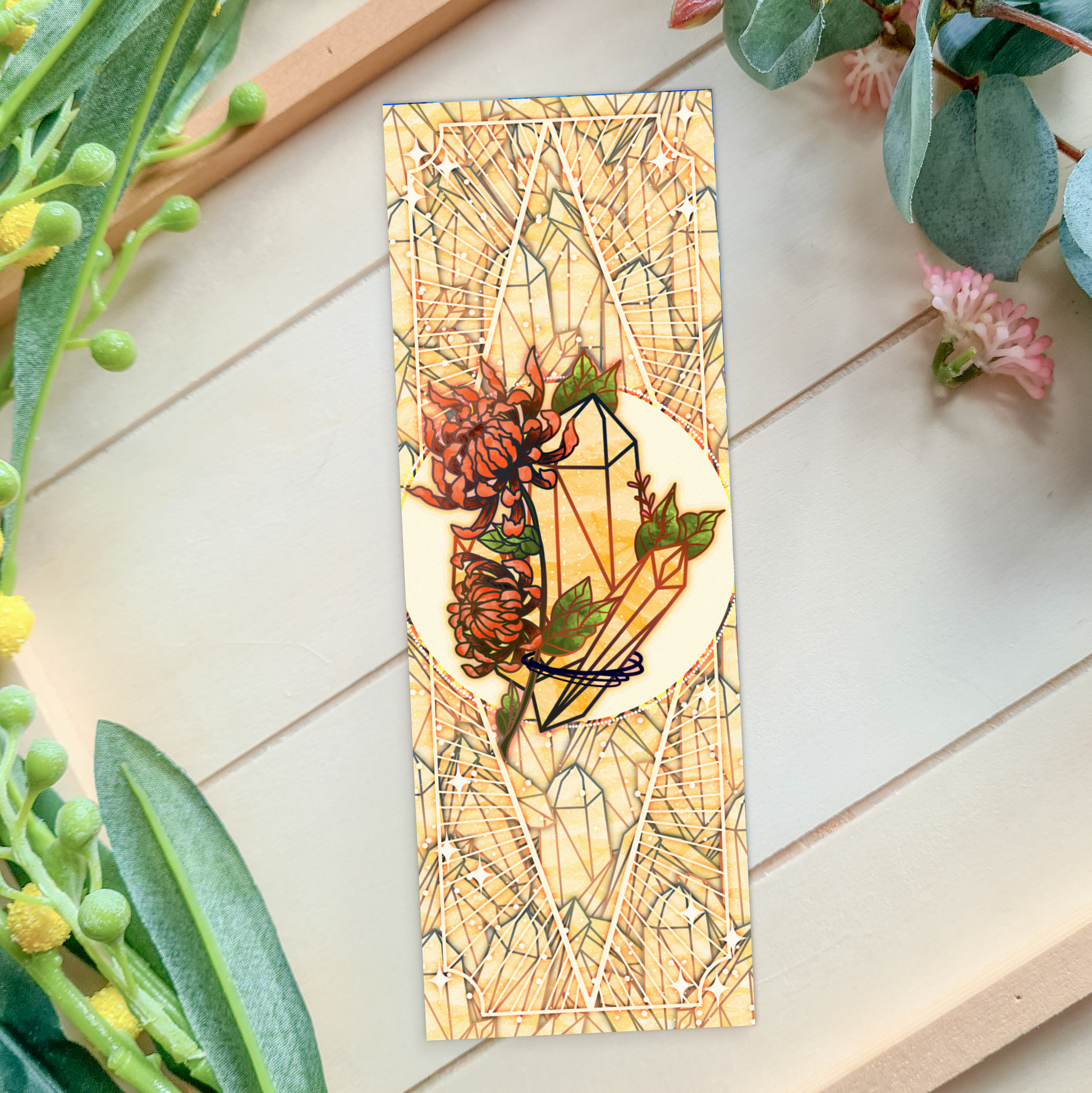 Topaz stone with Chrysanthemum - Scorpio Birthstone Bookmark bonesandgardens