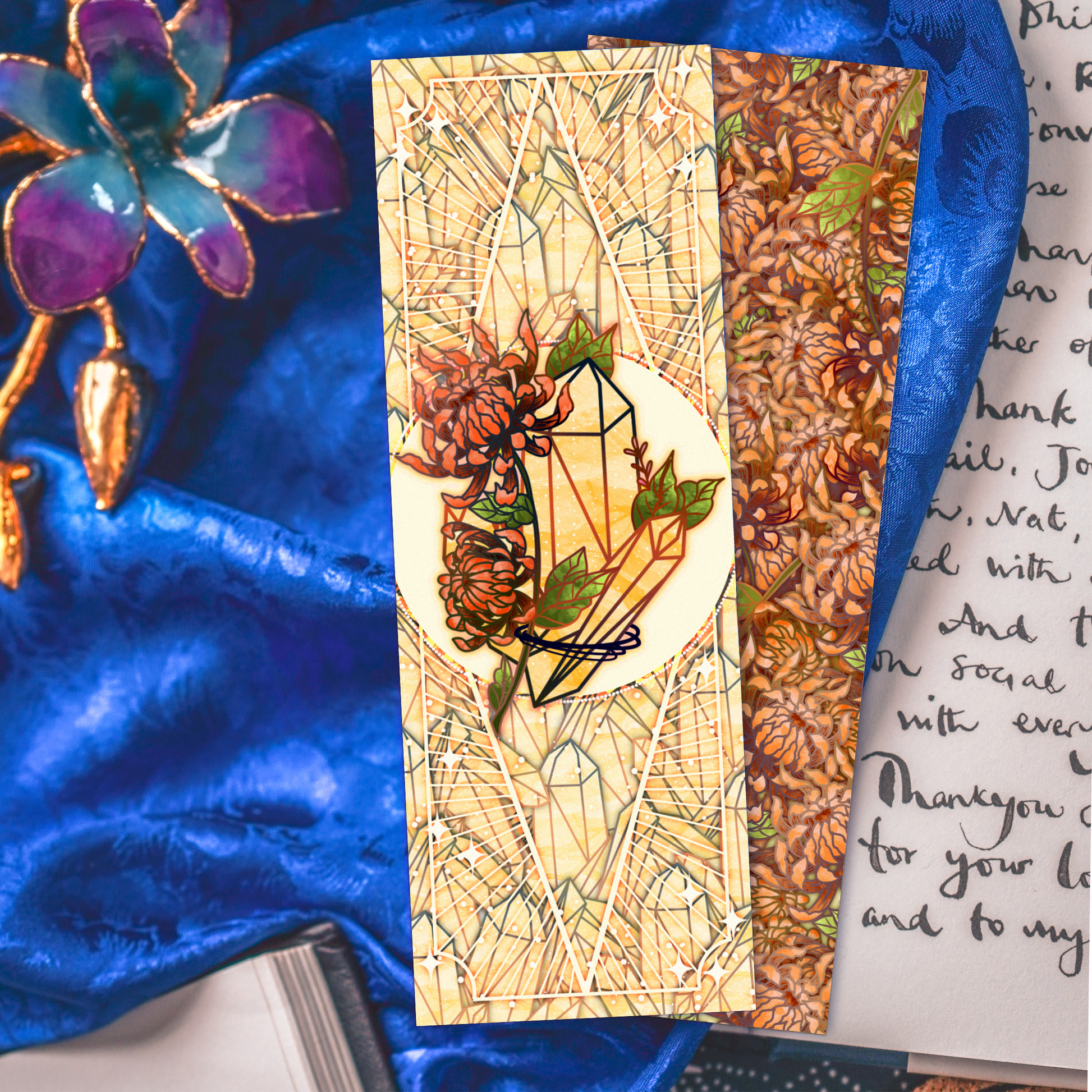 Topaz stone with Chrysanthemum - Scorpio Birthstone Bookmark bonesandgardens