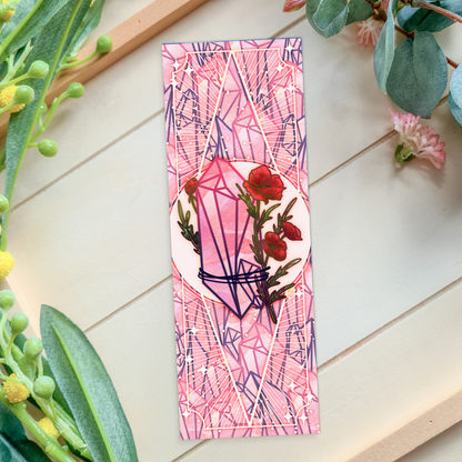Rose Quartz with Poppies - Taurus Birthstone - Bookmark bonesandgardens