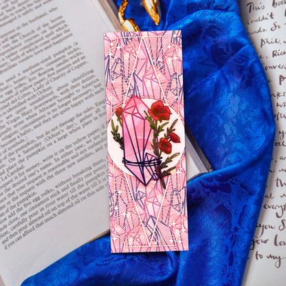 Rose Quartz with Poppies - Taurus Birthstone - Bookmark bonesandgardens