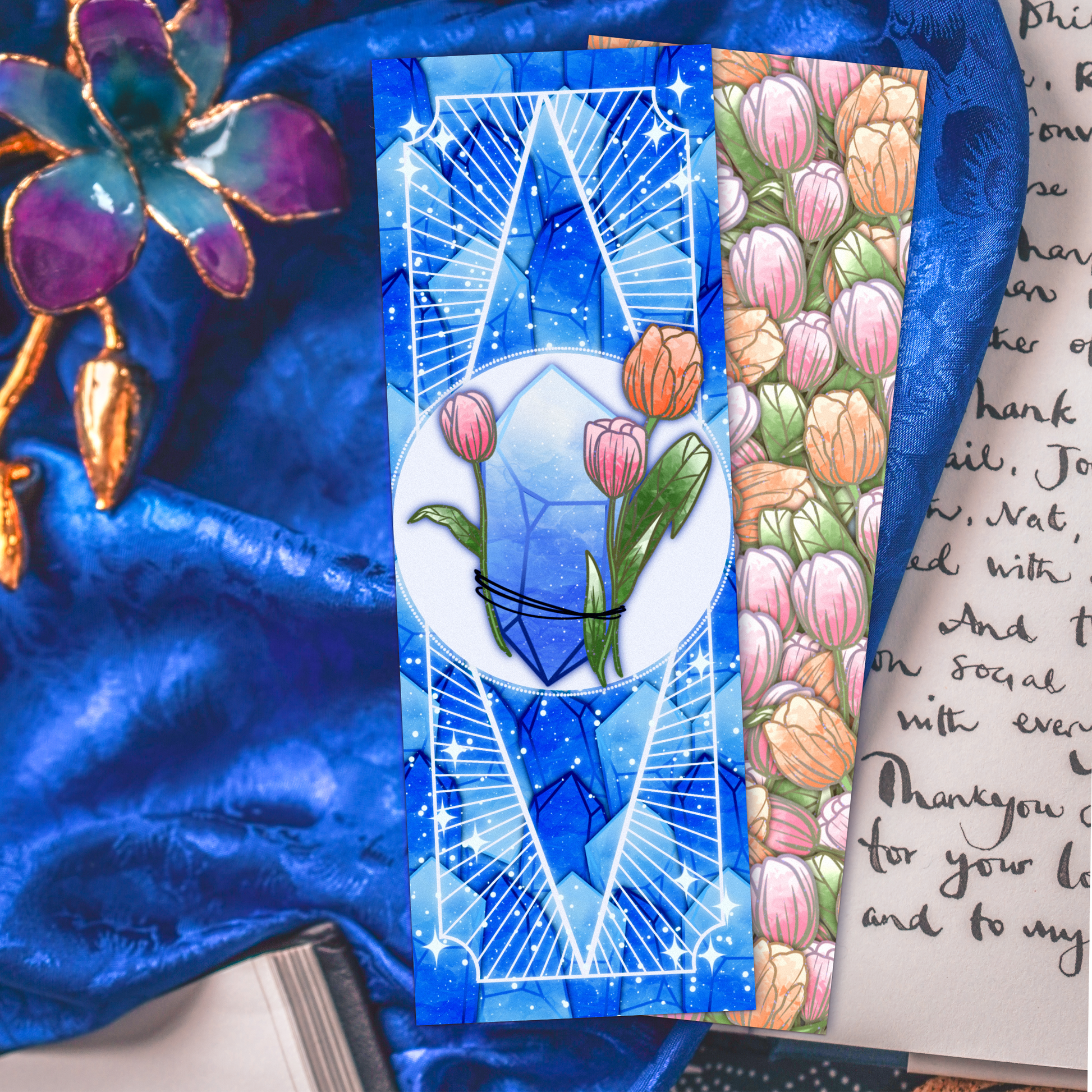 Diamond stone with Tulips - Aries Birthstone - Bookmark bonesandgardens