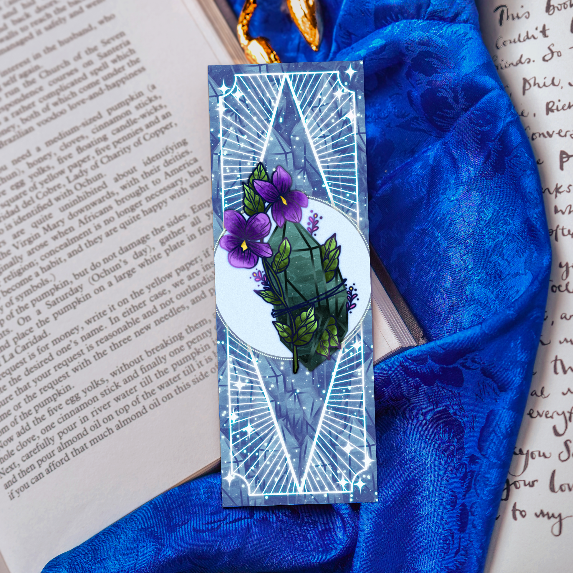 Jade stone with Violets - Virgo Birthstone Bookmark bonesandgardens