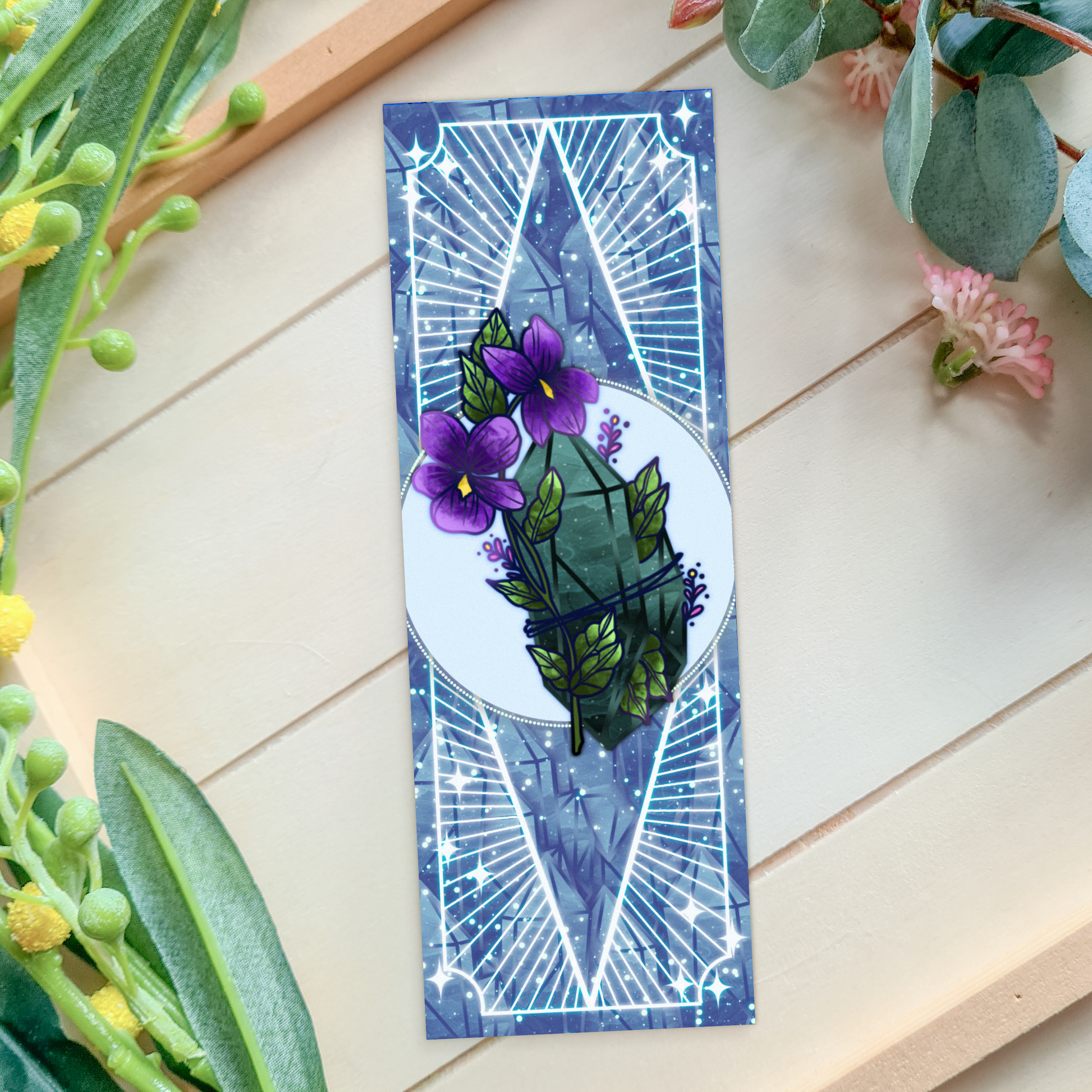 Jade stone with Violets - Virgo Birthstone Bookmark bonesandgardens