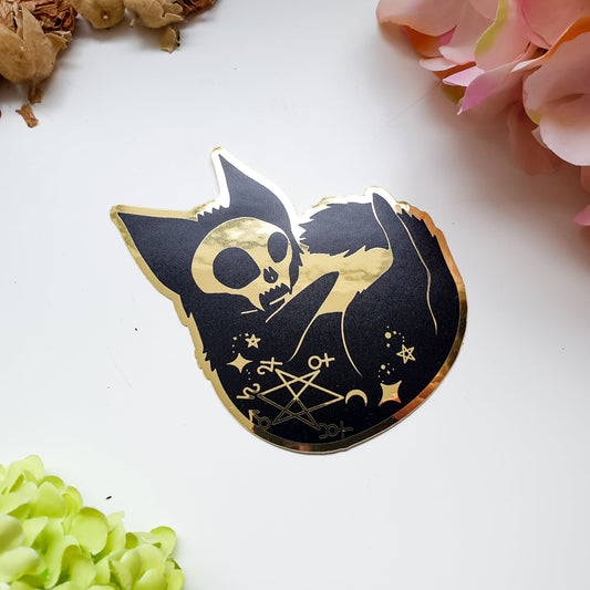 Swirl Cat Skull Gold Sticker