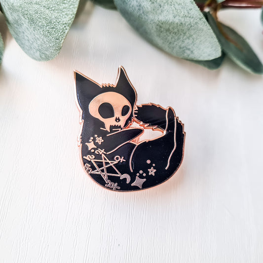 Swirl Black Cat Witchy Pin
