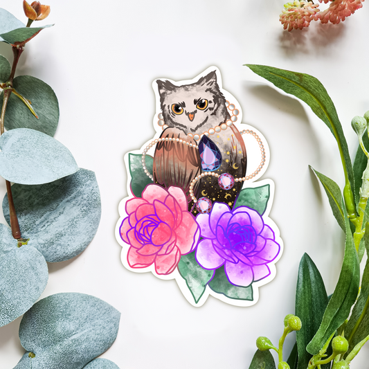 Owl with flowers and jewels