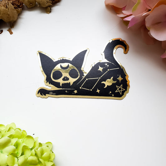 Celestial Cat Skull Gold Sticker