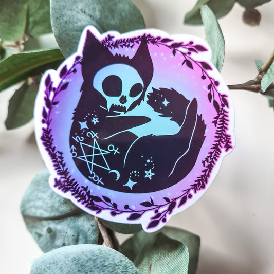 Black Cat Skull Galaxy Sticker
