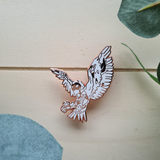White Floral Owl Pin