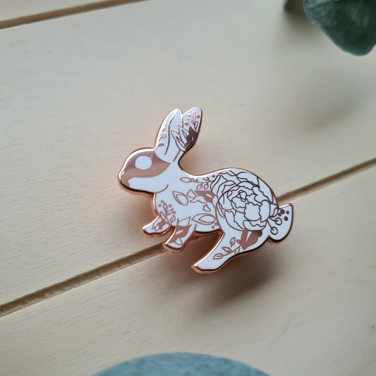 White Floral Rabbit Pin