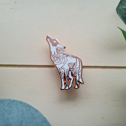 White Floral Wolf Pin